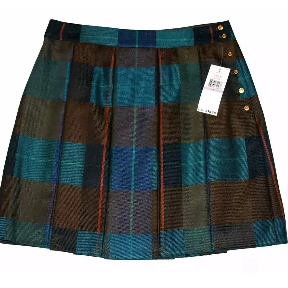 Tommy Hilfiger Green Brown Plaid Pleated Skirt    Wms‎ 6